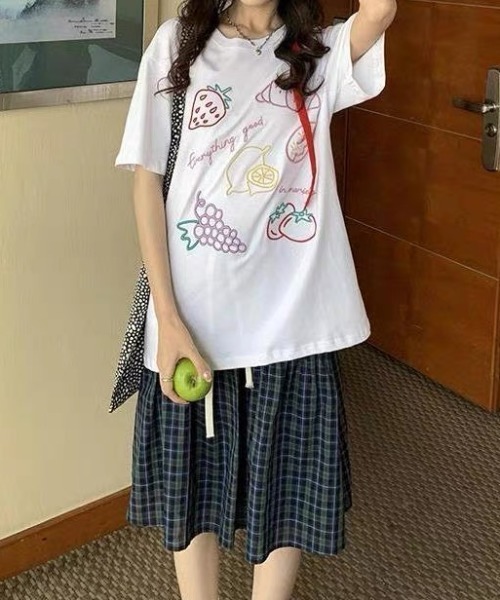 SHERU(シェル)の「【2タイプ展開】水玉・チェック柄 2 段ティアードミディスカート サイドポケット付き紐調整ウエスト ナチュラルガーリーボトムス(スカート・レディース・ブルー/ブラック・M)」の10枚目の写真