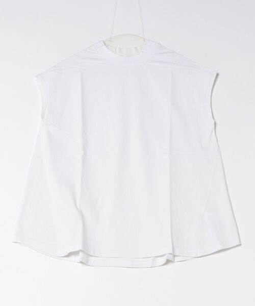 M y u(ミュー)の「美シルエットモックネックT(Tシャツ/カットソー・レディース・ホワイト/ブルー・MEDIUM/LARGE)」の1枚目の写真