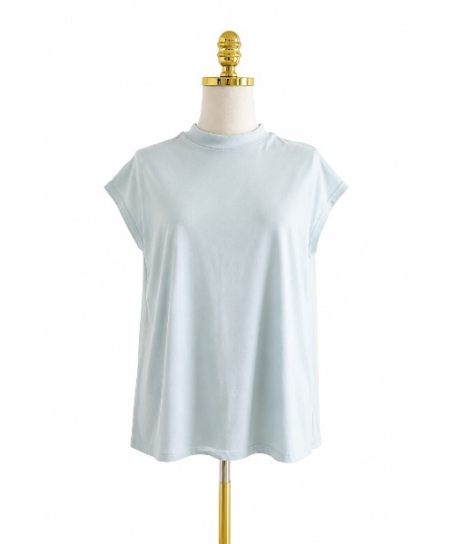 M y u(ミュー)の「美シルエットモックネックT(Tシャツ/カットソー・レディース・ホワイト/ブルー・MEDIUM/LARGE)」の2枚目の写真