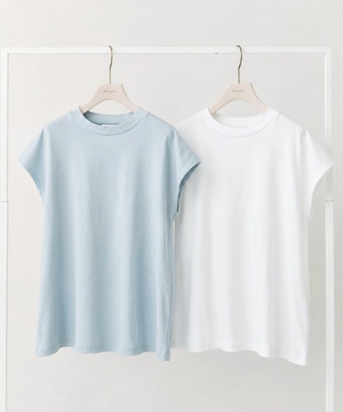 M y u(ミュー)の「美シルエットモックネックT(Tシャツ/カットソー・レディース・ホワイト/ブルー・MEDIUM/LARGE)」の4枚目の写真