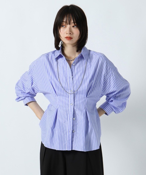 PAGEBOY(ページボーイ)の「ウエストタックベルトシャツ(シャツ/ブラウス・レディース・ブラック/オフホワイト/ブルー・FREE)」の1枚目の写真