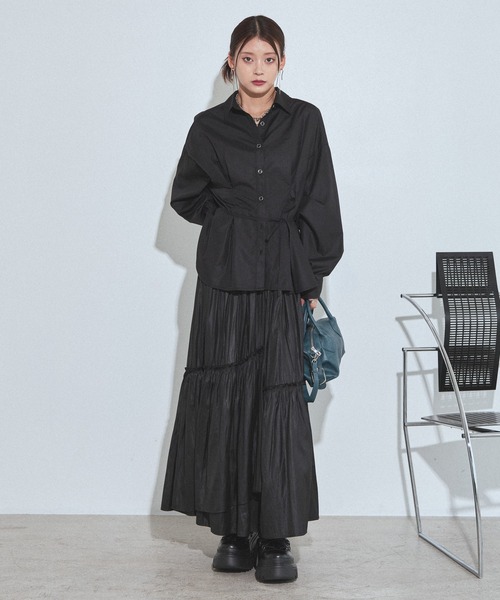 PAGEBOY(ページボーイ)の「ウエストタックベルトシャツ(シャツ/ブラウス・レディース・ブラック/オフホワイト/ブルー・FREE)」の15枚目の写真