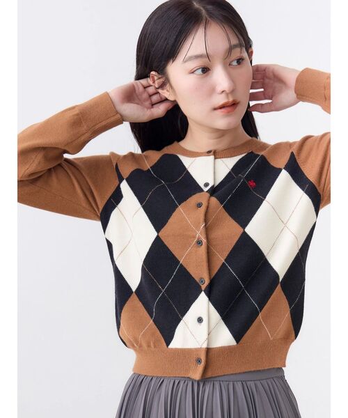 POLO BCS(ポロ ビーシーエス)の「【POLOBCS】アーガイルニットカーデ(カーディガン/ボレロ・レディース・キャメル/オフホワイト/ネイビー・MEDIUM)」の18枚目の写真