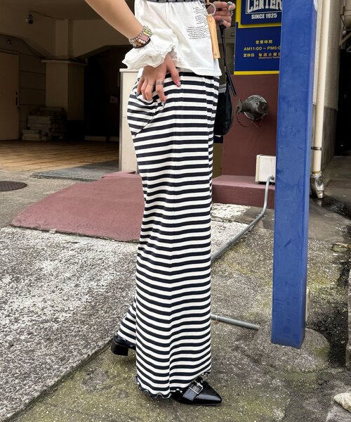 CIAOPANIC（チャオパニック）の「ハートポケットボーダーカットイージーパンツ（その他パンツ・レディース・ホワイト/パープル・ONE SIZE）」の12枚目の写真
