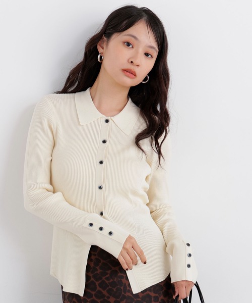N.(N. Natural Beauty Basic)(エヌエヌナチュラルビューティーベーシック)の「ポロカラーリブニット(ニット/セーター・レディース・オフホワイト/ブルー/グリーン/チャコールグレー・フリ-)」の2枚目の写真