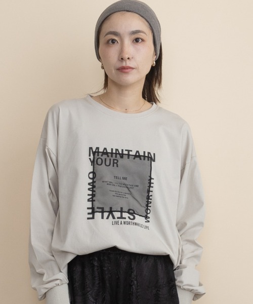 lodie(ロディ)の「ロゴ×オーガンジー ロンT(Tシャツ/カットソー・レディース・カーキ/アイボリー/ベージュ・FREE)」の2枚目の写真
