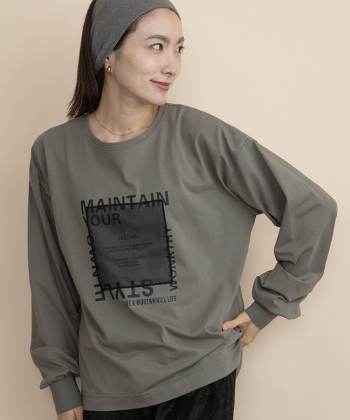 lodie(ロディ)の「ロゴ×オーガンジー ロンT(Tシャツ/カットソー・レディース・カーキ/アイボリー/ベージュ・FREE)」の3枚目の写真