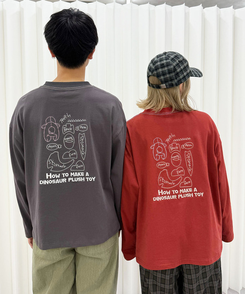 DOUBLE NAME(ダブルネーム)の「ぬいを縫いたい恐竜刺しゅうロンTEE(Tシャツ/カットソー・レディース・オフホワイト/レッド/ブラック系・FREE)」の5枚目の写真