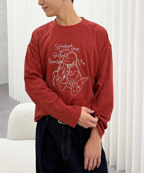 DOUBLE NAME(ダブルネーム)の「ぬいを縫いたい恐竜刺しゅうロンTEE(Tシャツ/カットソー・レディース・オフホワイト/レッド/ブラック系・FREE)」の10枚目の写真