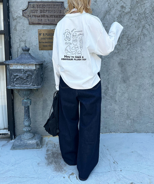 DOUBLE NAME(ダブルネーム)の「ぬいを縫いたい恐竜刺しゅうロンTEE(Tシャツ/カットソー・レディース・オフホワイト/レッド/ブラック系・FREE)」の13枚目の写真