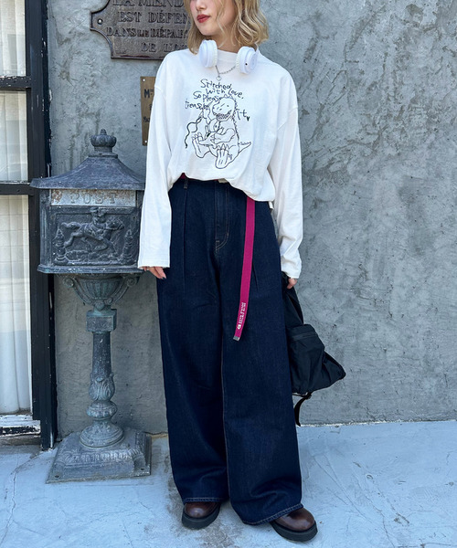 DOUBLE NAME(ダブルネーム)の「ぬいを縫いたい恐竜刺しゅうロンTEE(Tシャツ/カットソー・レディース・オフホワイト/レッド/ブラック系・FREE)」の15枚目の写真