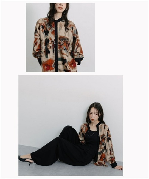 Soiunique（スワユニーク）の「ニュアンス柄バンドカラーシャツ[Soiunique］（シャツ/ブラウス・レディース・オレンジ系・M/L/LL）」の5枚目の写真