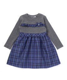 BeBe Petits Pois Vert（ベベプチポワヴェール）の「【店舗限定】リブ＋チェックドッキング長袖ワンピース（ワンピース）」