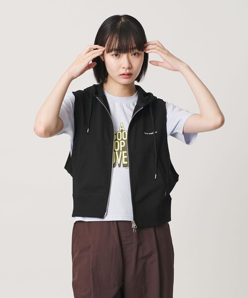 NICE WEATHER(ナイスウェザー)の「<NICE WEATHER>ウィメンズ スリーブレス フーディ(その他トップス・レディース・ライトグレー/ブラック・FREE)」の2枚目の写真