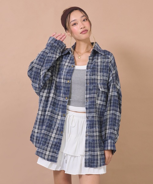 anap mimpi(アナップミンピ)の「ウォッシュ加工チェックネルシャツ(シャツ/ブラウス・レディース・ネイビー/ピンク/ブルー・F)」の11枚目の写真
