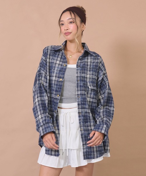 anap mimpi(アナップミンピ)の「ウォッシュ加工チェックネルシャツ(シャツ/ブラウス・レディース・ネイビー/ピンク/ブルー・F)」の12枚目の写真