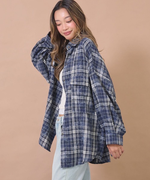 anap mimpi(アナップミンピ)の「ウォッシュ加工チェックネルシャツ(シャツ/ブラウス・レディース・ネイビー/ピンク/ブルー・F)」の5枚目の写真