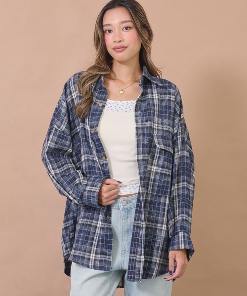 anap mimpi(アナップミンピ)の「ウォッシュ加工チェックネルシャツ(シャツ/ブラウス・レディース・ネイビー/ピンク/ブルー・F)」の4枚目の写真
