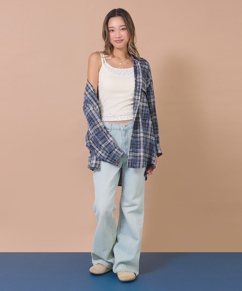 anap mimpi(アナップミンピ)の「ウォッシュ加工チェックネルシャツ(シャツ/ブラウス・レディース・ネイビー/ピンク/ブルー・F)」の7枚目の写真