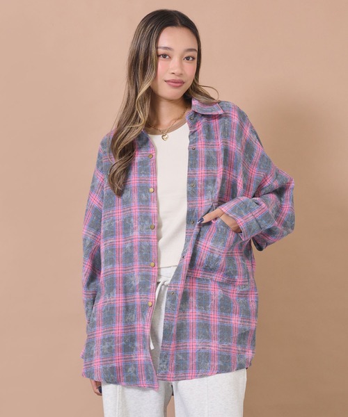 anap mimpi(アナップミンピ)の「ウォッシュ加工チェックネルシャツ(シャツ/ブラウス・レディース・ネイビー/ピンク/ブルー・F)」の18枚目の写真