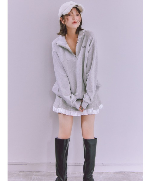 SNIDEL(スナイデル)の「【sndロゴ】ハーフジップカットプルオーバー(Tシャツ/カットソー・レディース・ドット/ライトピンク/グレー・F)」の4枚目の写真