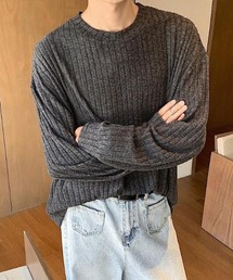 リブ編みクルーネックトップス