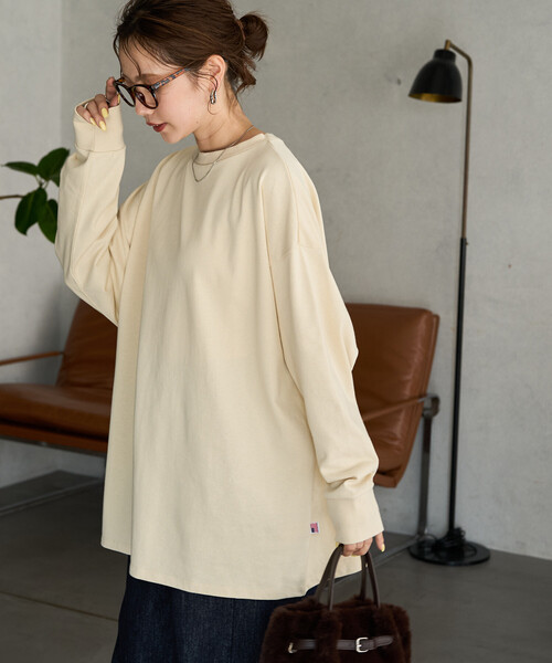 FREAK'S STORE(フリークスストア)の「限定展開 USAコットン ビッグ シルエット ロングスリーブ Tシャツ(Tシャツ/カットソー・レディース・ナチュラル/ダークブラウン/ブラック/ワイン・フリ-)」の4枚目の写真