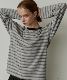 マルチボーダー配色クルーネックロングTシャツ