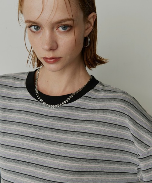 uchi.(ウチ)の「マルチボーダー配色クルーネックロングTシャツ(Tシャツ/カットソー・レディース・ピンク/グレー・FREE)」の17枚目の写真