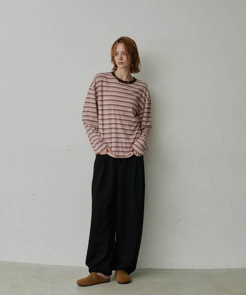 uchi.(ウチ)の「マルチボーダー配色クルーネックロングTシャツ(Tシャツ/カットソー・レディース・ピンク/グレー・FREE)」の20枚目の写真