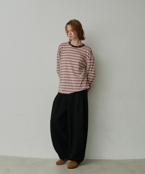 uchi.(ウチ)の「マルチボーダー配色クルーネックロングTシャツ(Tシャツ/カットソー・レディース・ピンク/グレー・FREE)」の22枚目の写真