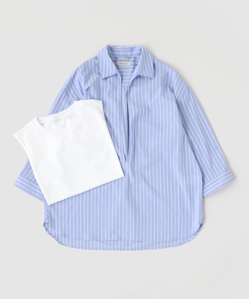 B.C STOCK(ベーセーストック)の「【2点セット】ドビーポプリンバルーズタンクSET(シャツ/ブラウス・メンズ・ブルー系その他/ネイビー/ホワイト・LARGE/MEDIUM)」の1枚目の写真