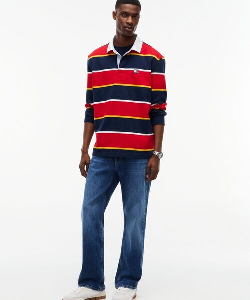 tommy jeans（トミー ジーンズ）の「ストライプ柄ラグビーシャツ（スウェット・メンズ・レッド系7・SMALL/MEDIUM/LARGE）」の2枚目の写真