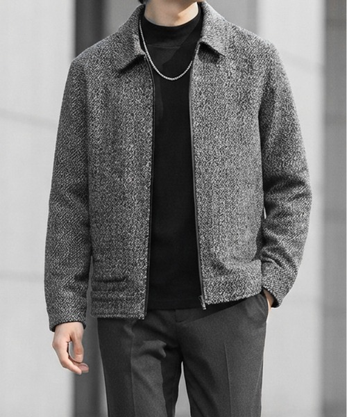 JOHNNY WOLF(ジョニーウルフ)の「WINSTON ウールタッチ ルーズ ツイード ブルゾン(ブルゾン・メンズ・ブラック/ブラウン/グレー・M/L/XL)」の2枚目の写真