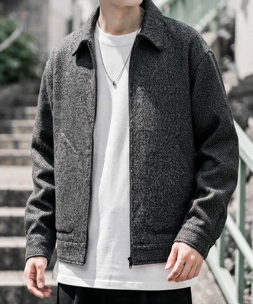 JOHNNY WOLF(ジョニーウルフ)の「WINSTON ウールタッチ ルーズ ツイード ブルゾン(ブルゾン・メンズ・ブラック/ブラウン/グレー・M/L/XL)」の1枚目の写真