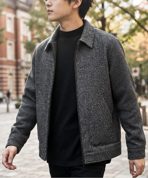 JOHNNY WOLF(ジョニーウルフ)の「WINSTON ウールタッチ ルーズ ツイード ブルゾン(ブルゾン・メンズ・ブラック/ブラウン/グレー・M/L/XL)」の5枚目の写真