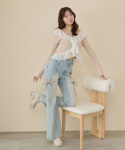 MAJESTIC LEGON(マジェスティックレゴン)の「レースフリルニットカーディガン(カーディガン/ボレロ・レディース・アイボリー/グレー/ピンク/ブラック・MEDIUM)」の8枚目の写真