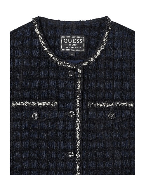 Guess（ゲス）の「WOMENS Tweed Jacket（ノーカラージャケット・レディース・ダークブルー・X-SMALL/SMALL/MEDIUM）」の3枚目の写真
