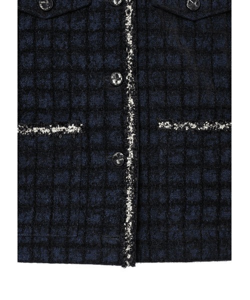 Guess（ゲス）の「WOMENS Tweed Jacket（ノーカラージャケット・レディース・ダークブルー・X-SMALL/SMALL/MEDIUM）」の5枚目の写真