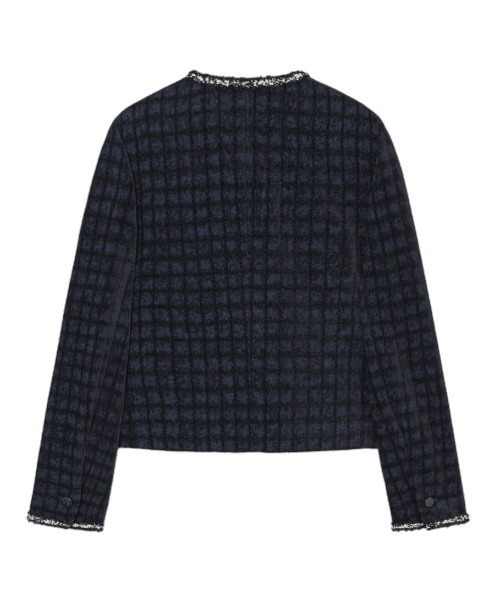 Guess（ゲス）の「WOMENS Tweed Jacket（ノーカラージャケット・レディース・ダークブルー・X-SMALL/SMALL/MEDIUM）」の2枚目の写真