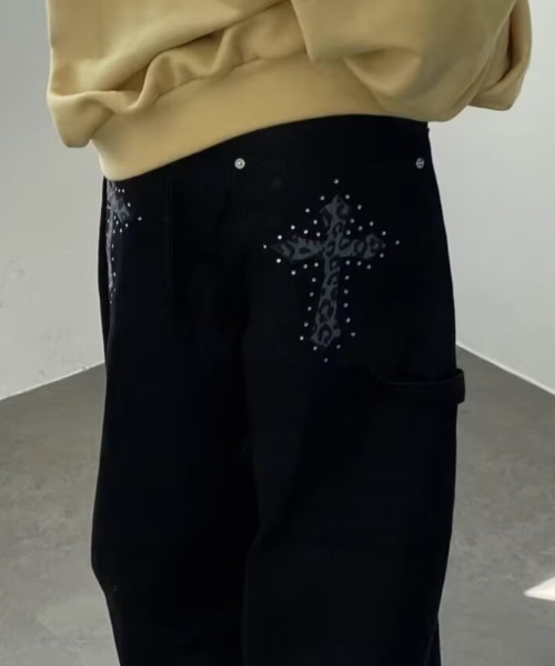 lilful(リルフル)の「レオパードクロス ラインストーンアクセント ルーズデニムパンツ(デニムパンツ・レディース・ブラック・L/M)」の6枚目の写真