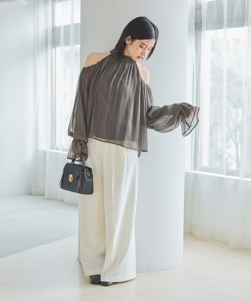 mysty woman（ミスティウーマン）の「ウエストレース2タックパンツ 1095939（スラックス・レディース・チャコールグレー/オフホワイト/ブラック・FREE）」の5枚目の写真