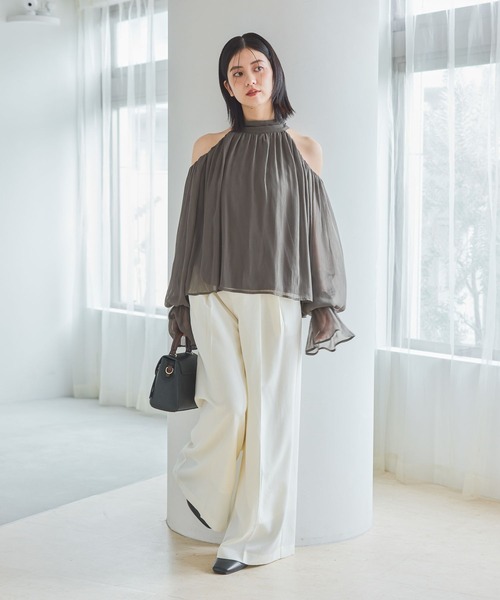 mysty woman（ミスティウーマン）の「ウエストレース2タックパンツ 1095939（スラックス・レディース・チャコールグレー/オフホワイト/ブラック・FREE）」の6枚目の写真