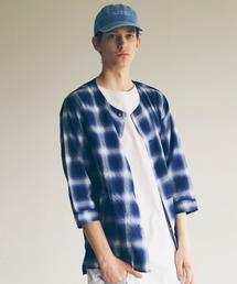 MONKEY TIME | ＜monkey time＞ ∴ オンブレチェック ノーカラー クオータースリーブ シャツ(シャツ/ブラウス)