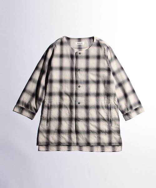 MONKEY TIME（モンキータイム）の「＜monkey time＞ ∴ オンブレチェック ノーカラー クオータースリーブ シャツ◆（シャツ/ブラウス・メンズ・ダークグレー/ネイビー・X-LARGE/MEDIUM/LARGE/SMALL）」の9枚目の写真