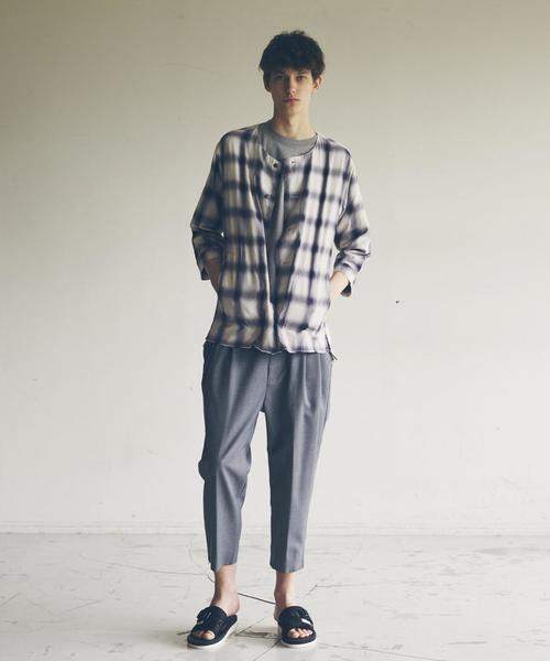 MONKEY TIME（モンキータイム）の「＜monkey time＞ ∴ オンブレチェック ノーカラー クオータースリーブ シャツ◆（シャツ/ブラウス・メンズ・ダークグレー/ネイビー・X-LARGE/MEDIUM/LARGE/SMALL）」の10枚目の写真