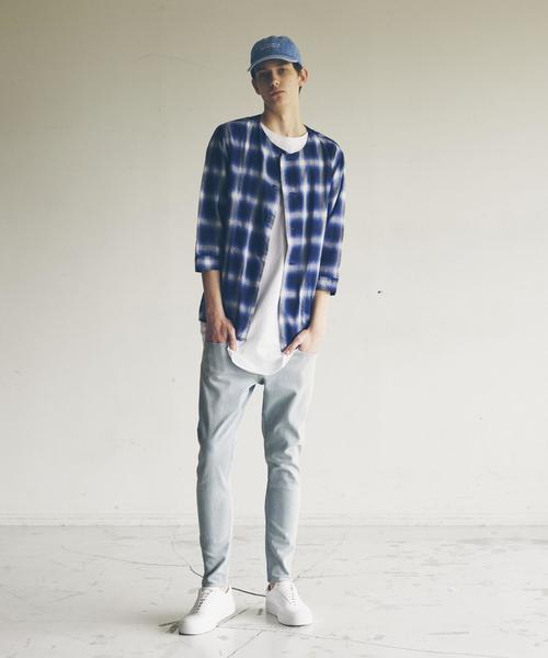 MONKEY TIME（モンキータイム）の「＜monkey time＞ ∴ オンブレチェック ノーカラー クオータースリーブ シャツ◆（シャツ/ブラウス・メンズ・ダークグレー/ネイビー・X-LARGE/MEDIUM/LARGE/SMALL）」の11枚目の写真