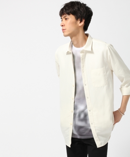 HARE(ハレ)の「モダールシャツ8分袖(HARE)(シャツ/ブラウス・メンズ・グリーン/オフホワイト/ブラック・LARGE/SMALL/MEDIUM)」の1枚目の写真