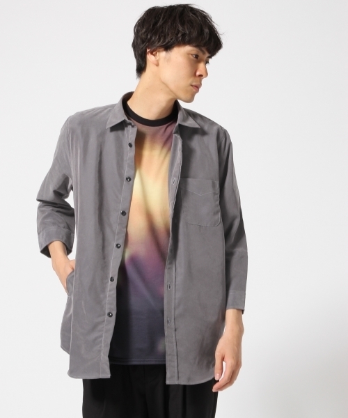 HARE(ハレ)の「モダールシャツ8分袖(HARE)(シャツ/ブラウス・メンズ・グリーン/オフホワイト/ブラック・LARGE/SMALL/MEDIUM)」の2枚目の写真