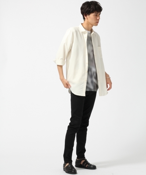 HARE(ハレ)の「モダールシャツ8分袖(HARE)(シャツ/ブラウス・メンズ・グリーン/オフホワイト/ブラック・LARGE/SMALL/MEDIUM)」の4枚目の写真